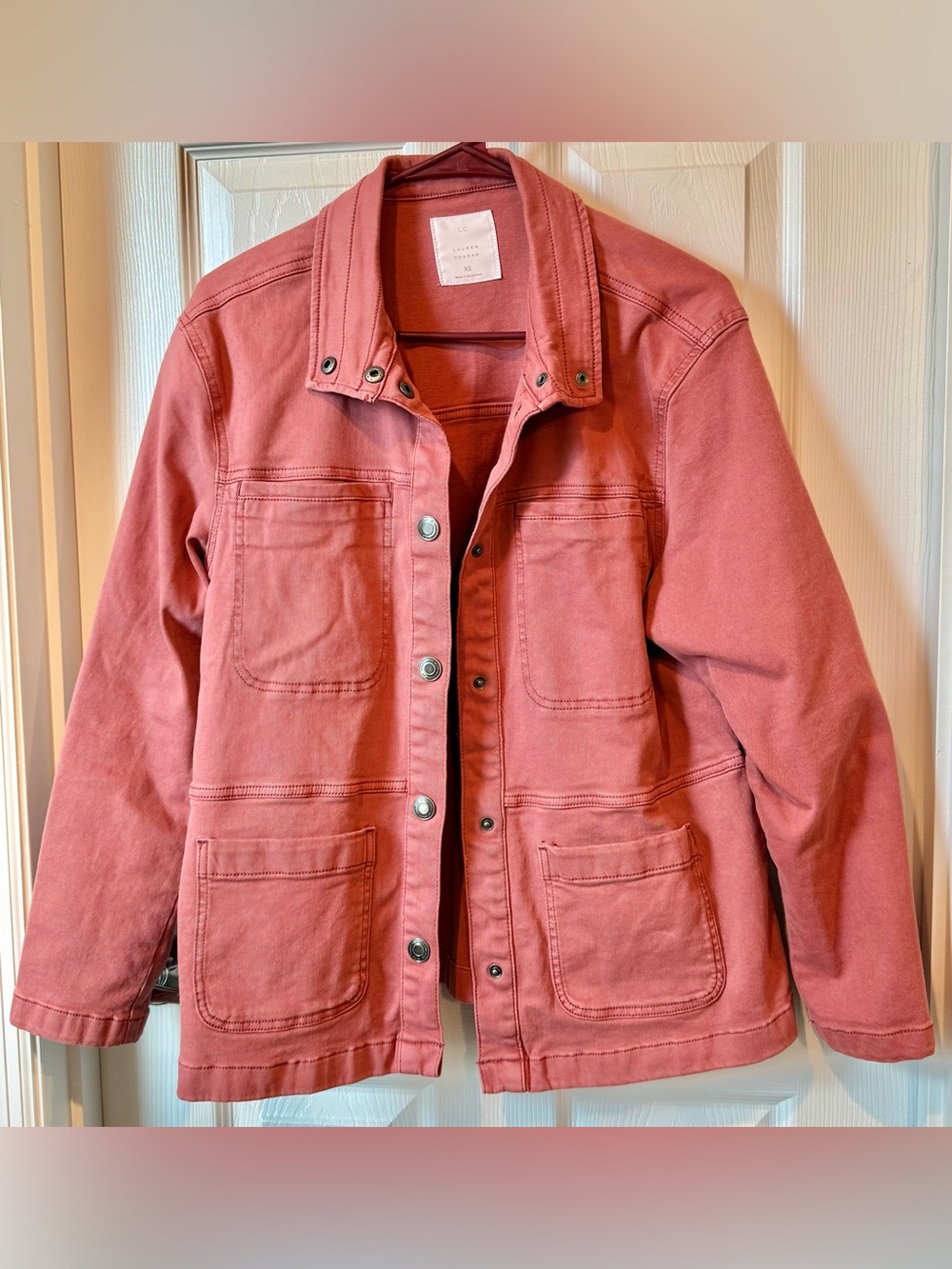 LC Lauren Conrad NWOT Pink Utility Jacket Button Front Pockets Long Sleeve XS